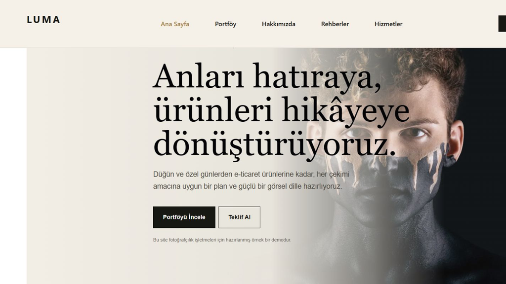 Luma Fotoğraf Stüdyosu konsept demo site görünümü